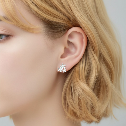 s999 Pure Silver Flower Minimal Screw Back Earrings