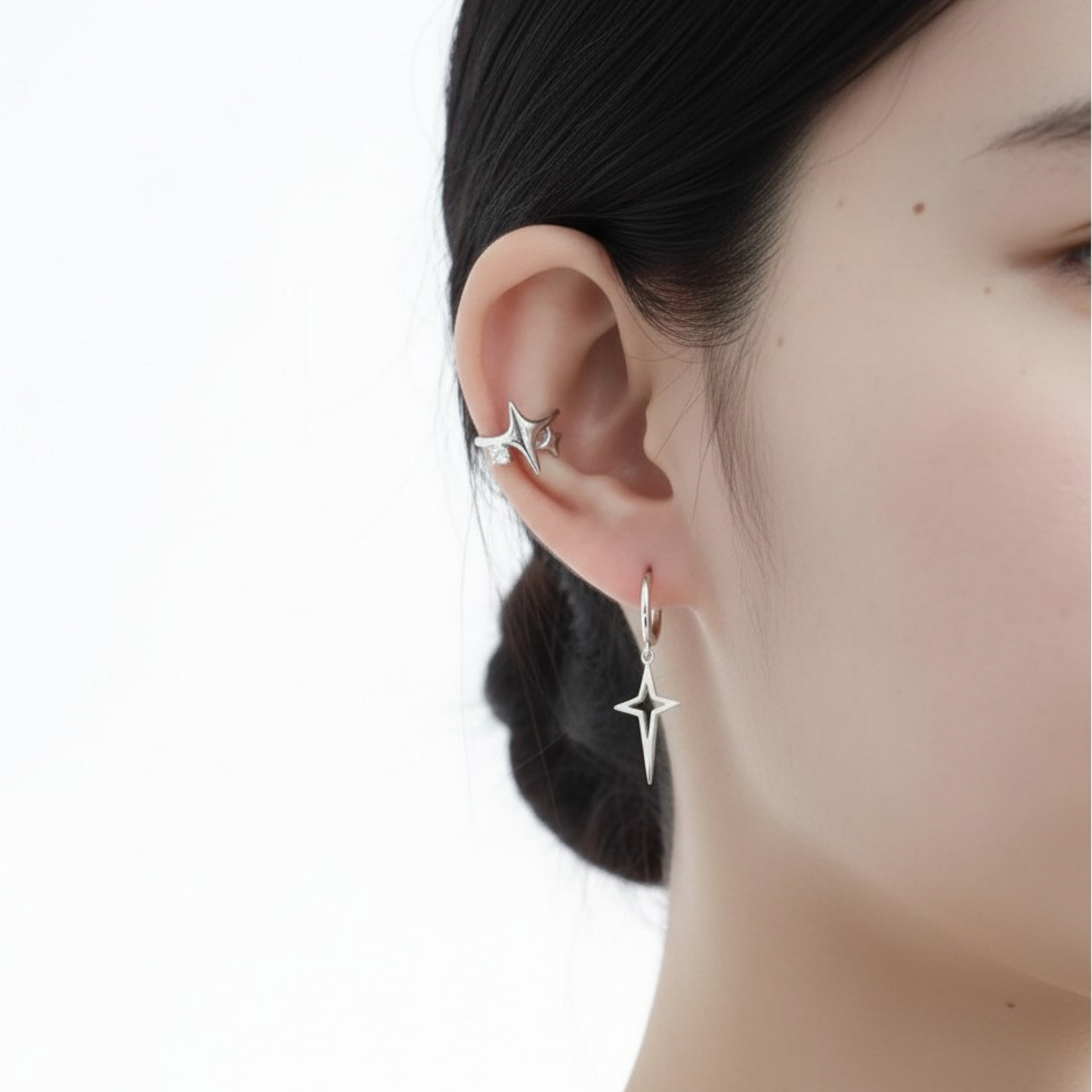 S925 Sterling Silver Minimal Star Hoop Earrings