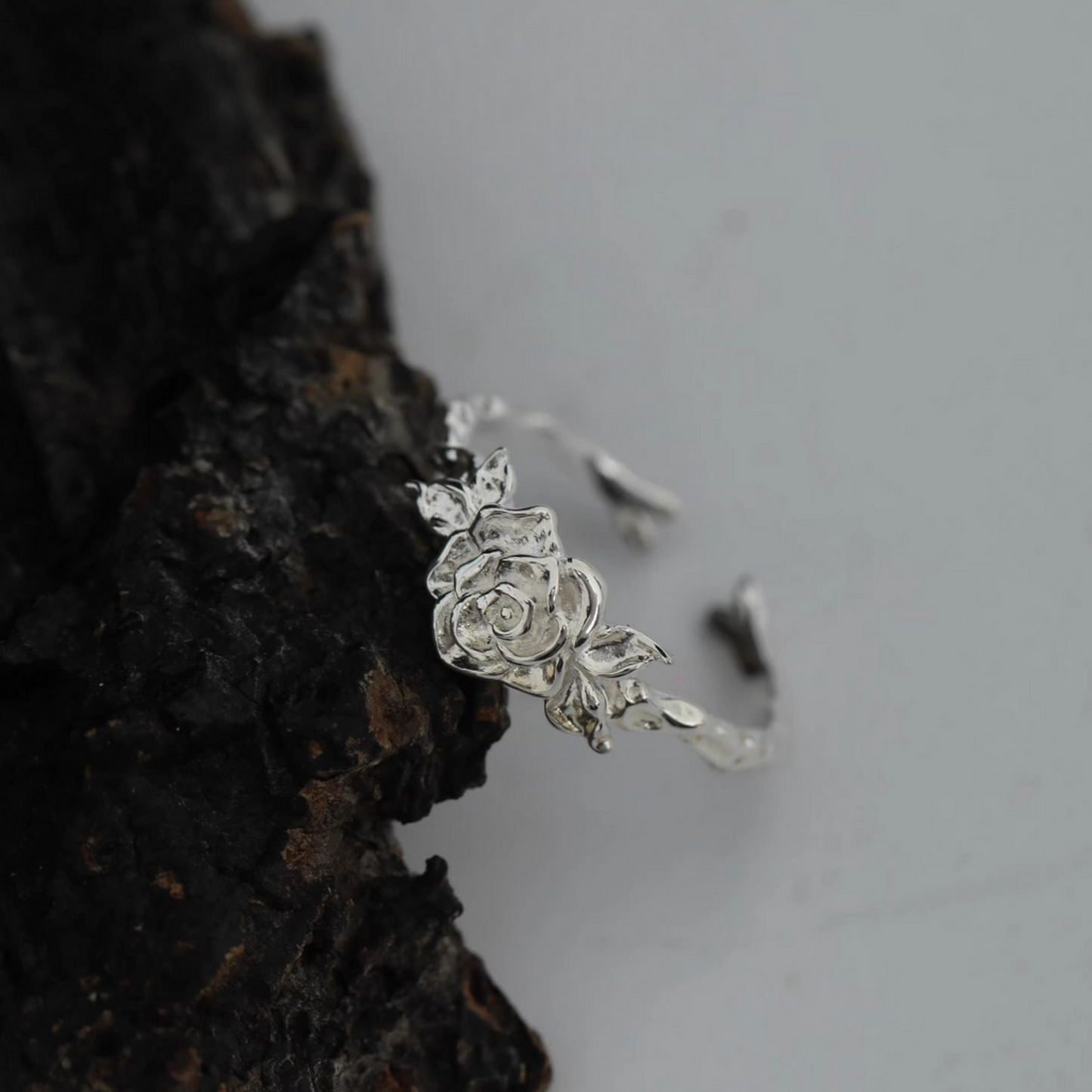 s925 Sterling Silver Minimalist Rose Flower Romantic Ring