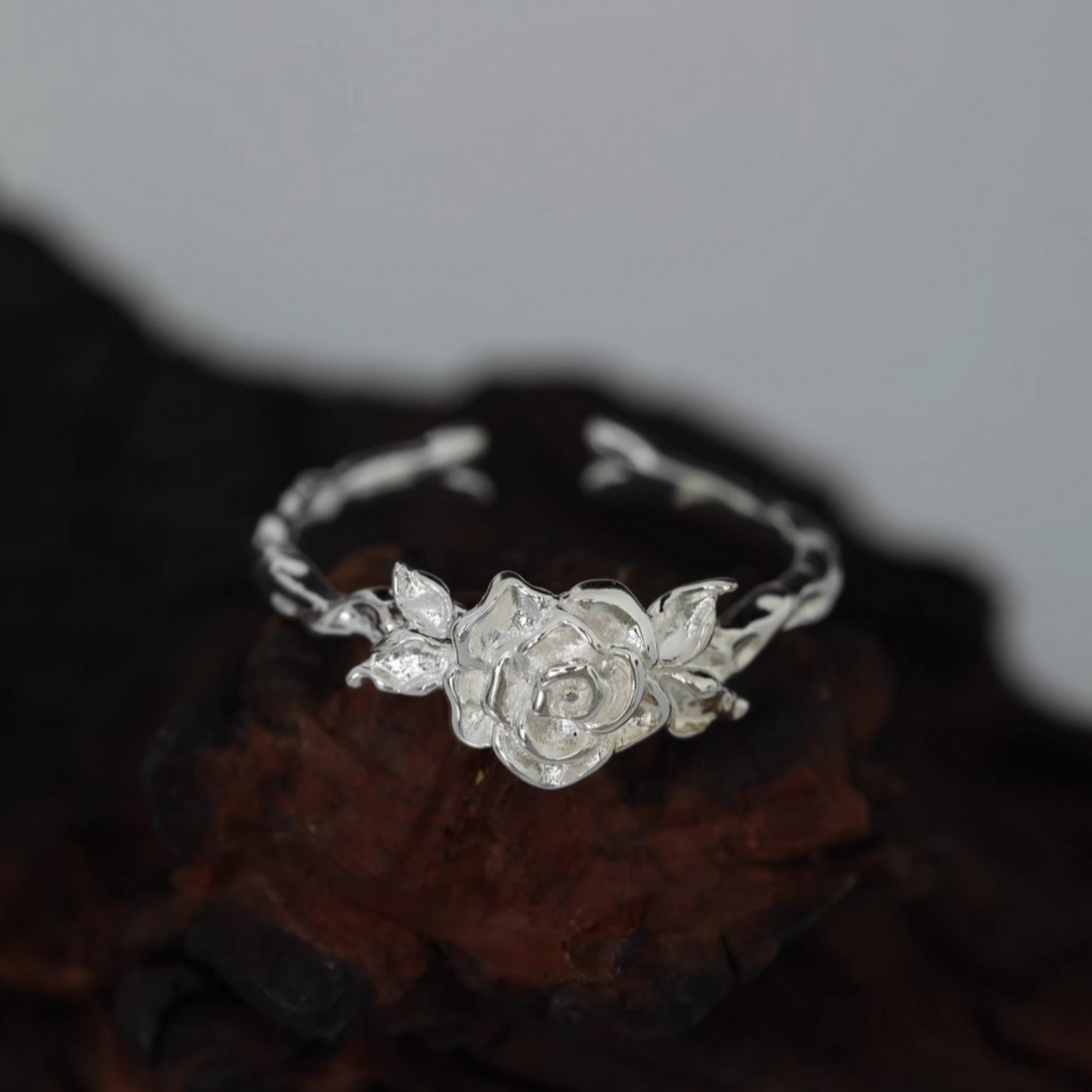 s925 Sterling Silver Minimalist Rose Flower Romantic Ring