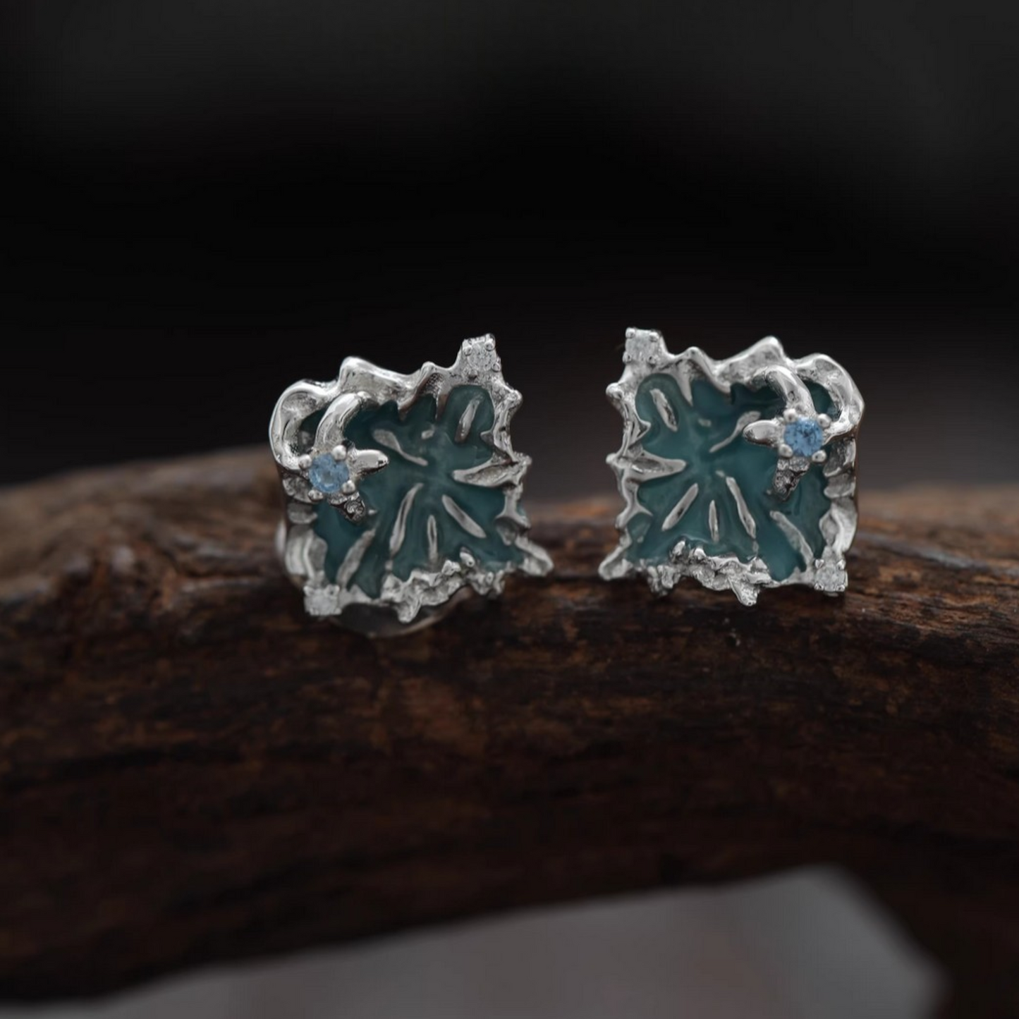 S925 Sterling Silver Ocean Lake Zircon Stud Earrings