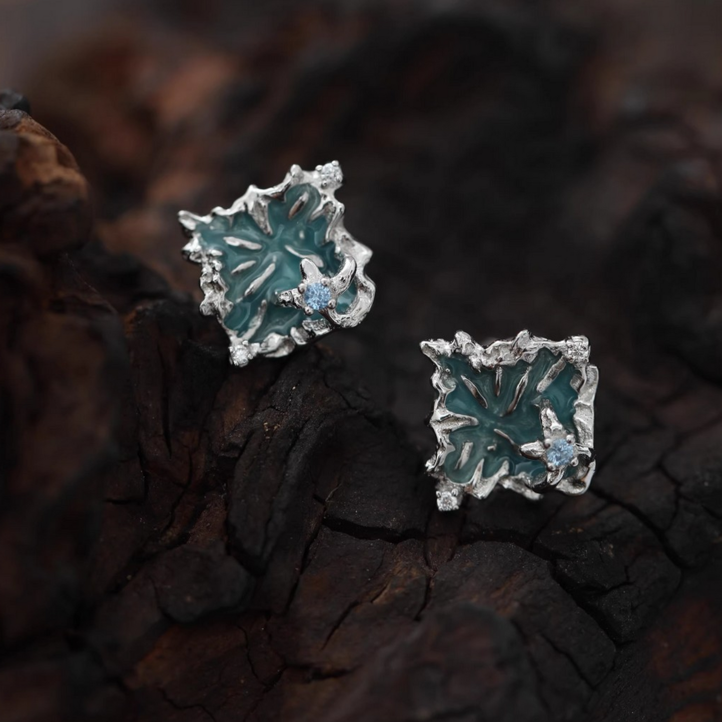S925 Sterling Silver Ocean Lake Zircon Stud Earrings