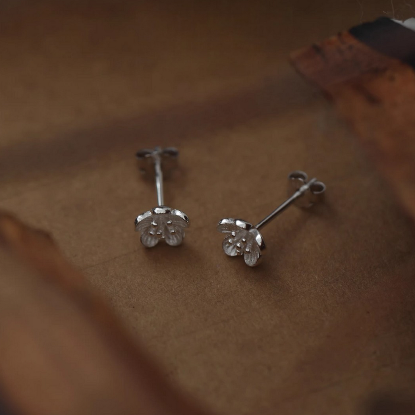 S925 Sterling Silver Cherry Blossom Flower Stud Earrings