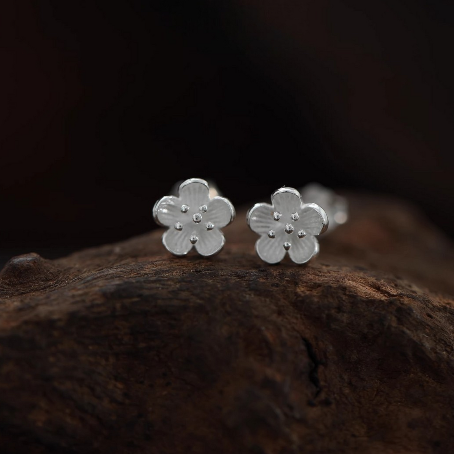 S925 Sterling Silver Cherry Blossom Flower Stud Earrings