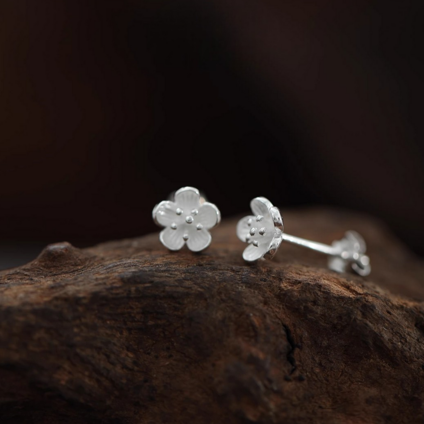 S925 Sterling Silver Cherry Blossom Flower Stud Earrings