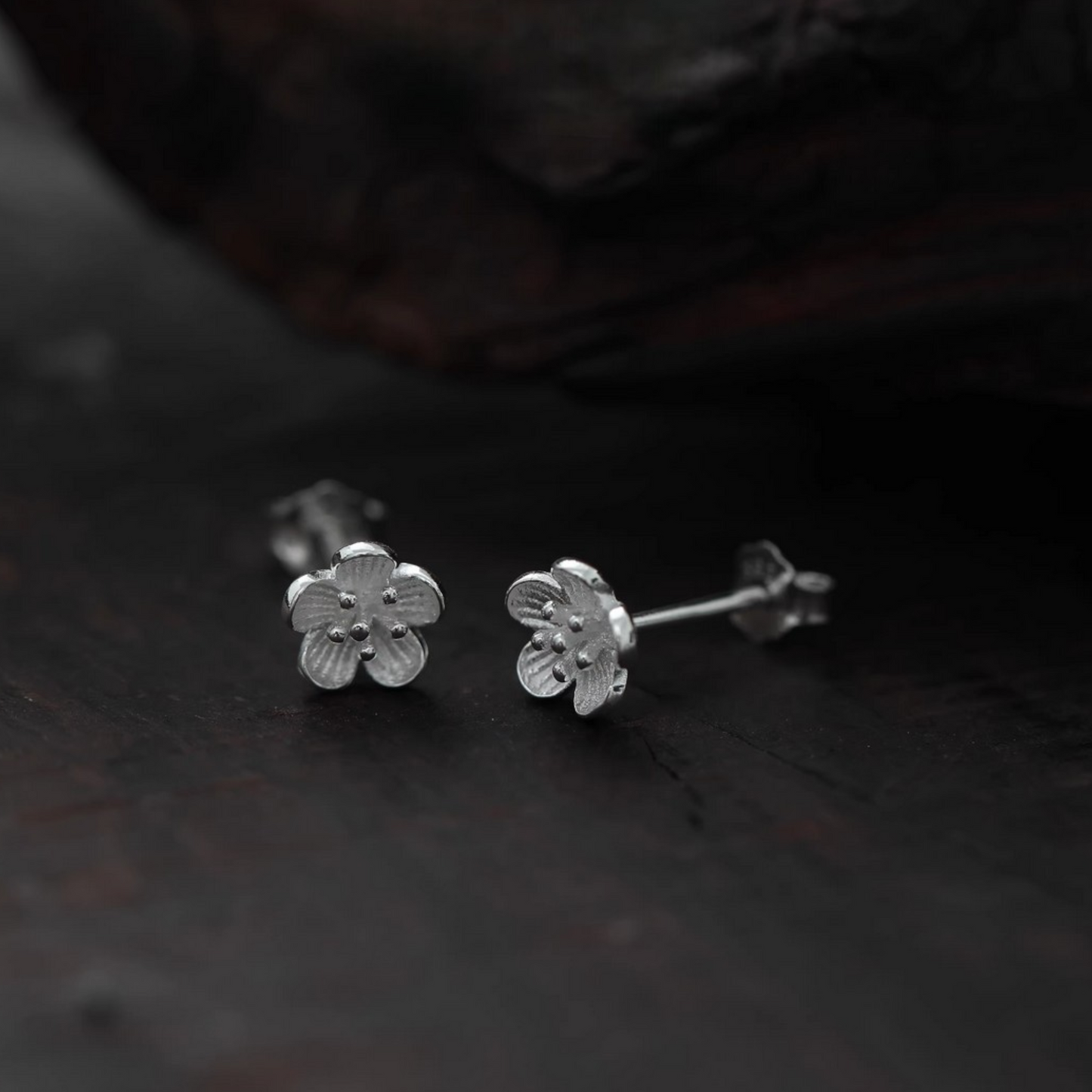 S925 Sterling Silver Cherry Blossom Flower Stud Earrings