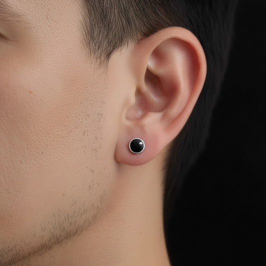 S925 Sterling Silver Minimal Unisex Black Stud Earrings
