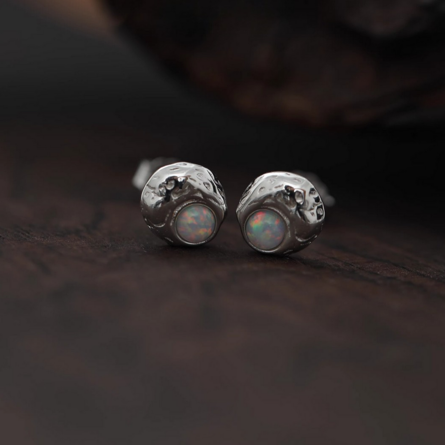 S925 Sterling Silver Minimal Moon Rock Opal Stud Earrings