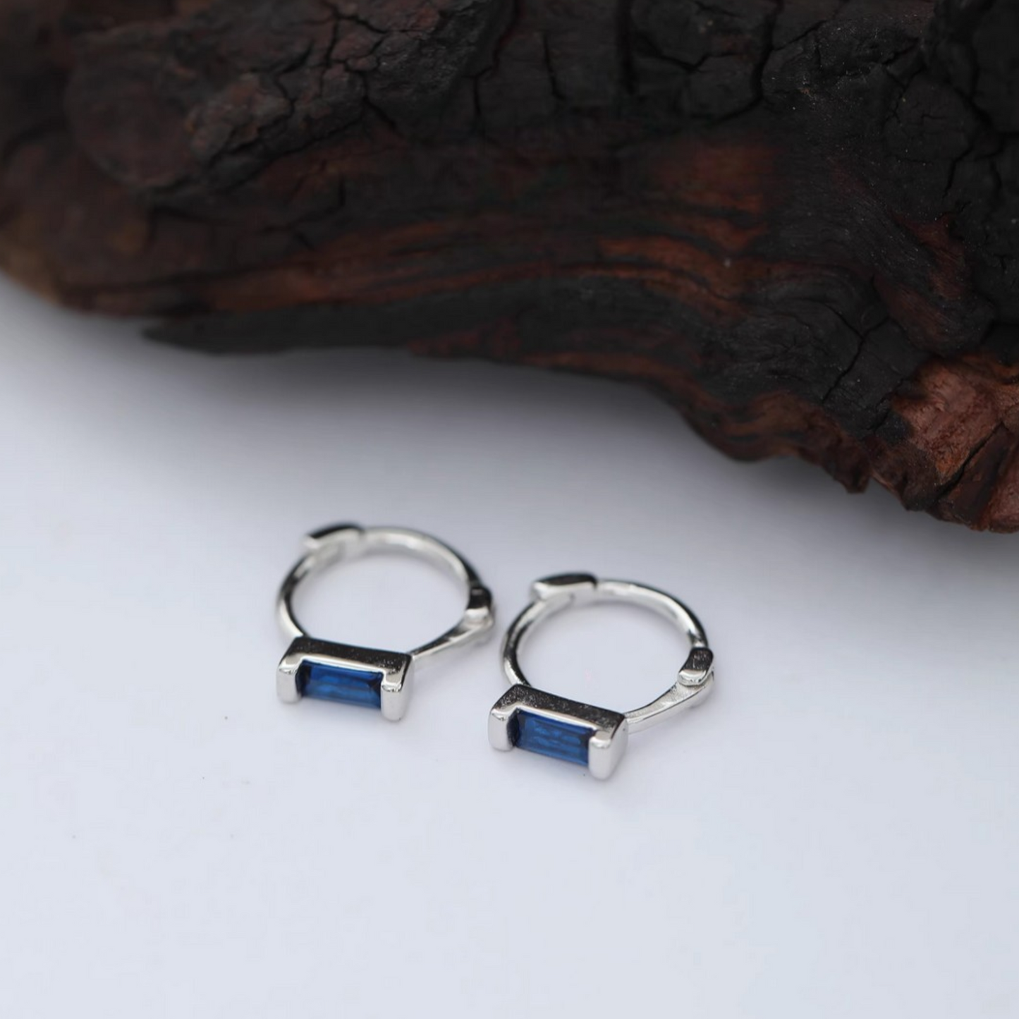 S925 Sterling Silver Blue Unisex Rectangle Hoop Earring