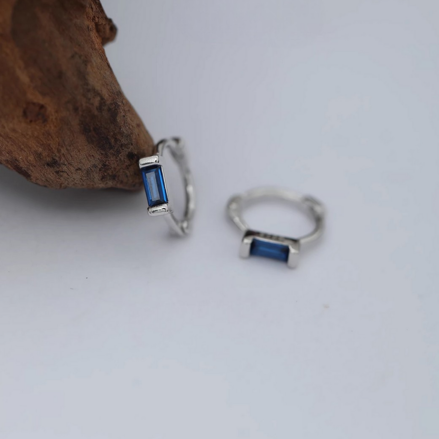 S925 Sterling Silver Blue Unisex Rectangle Hoop Earring