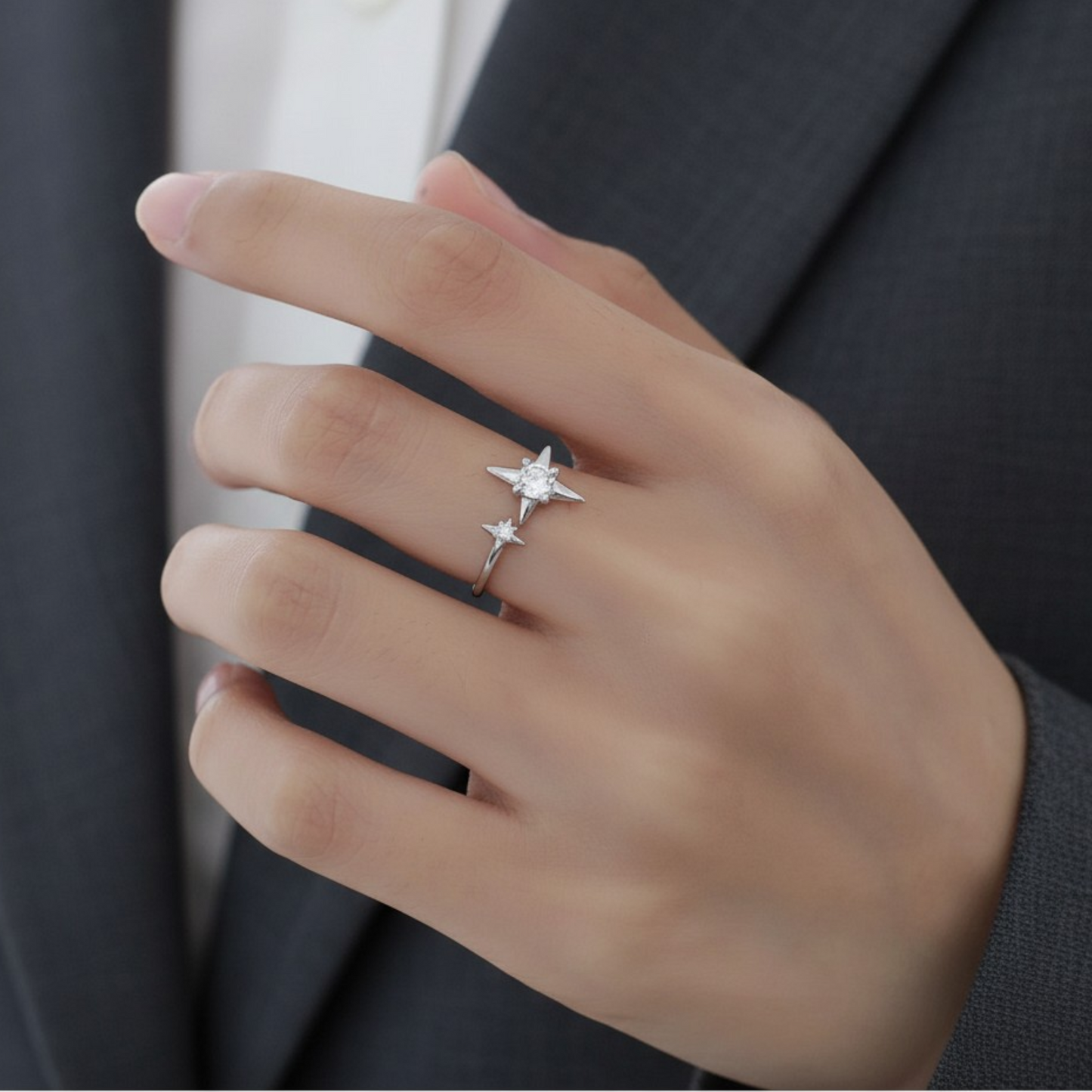 s999 Fine Silver Lucky Star Stacking Band Ring