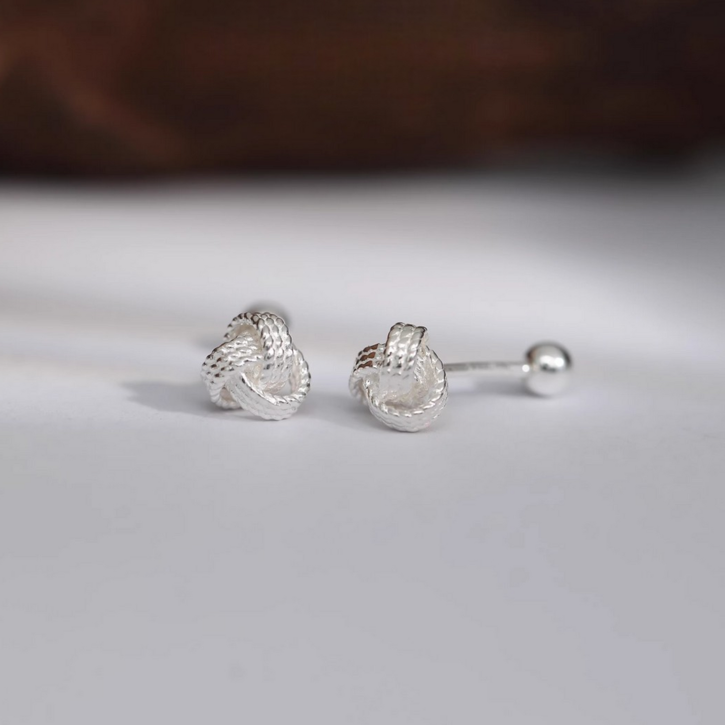 S999 Fine Silver Screw Back Minimalist Knot Cartilage Earrings