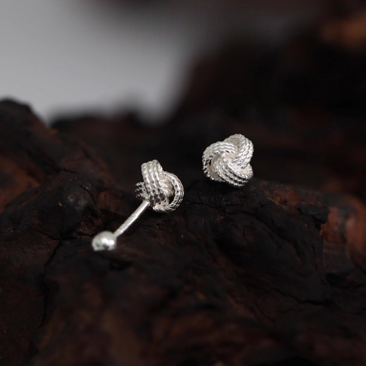 S999 Fine Silver Screw Back Minimalist Knot Cartilage Earrings