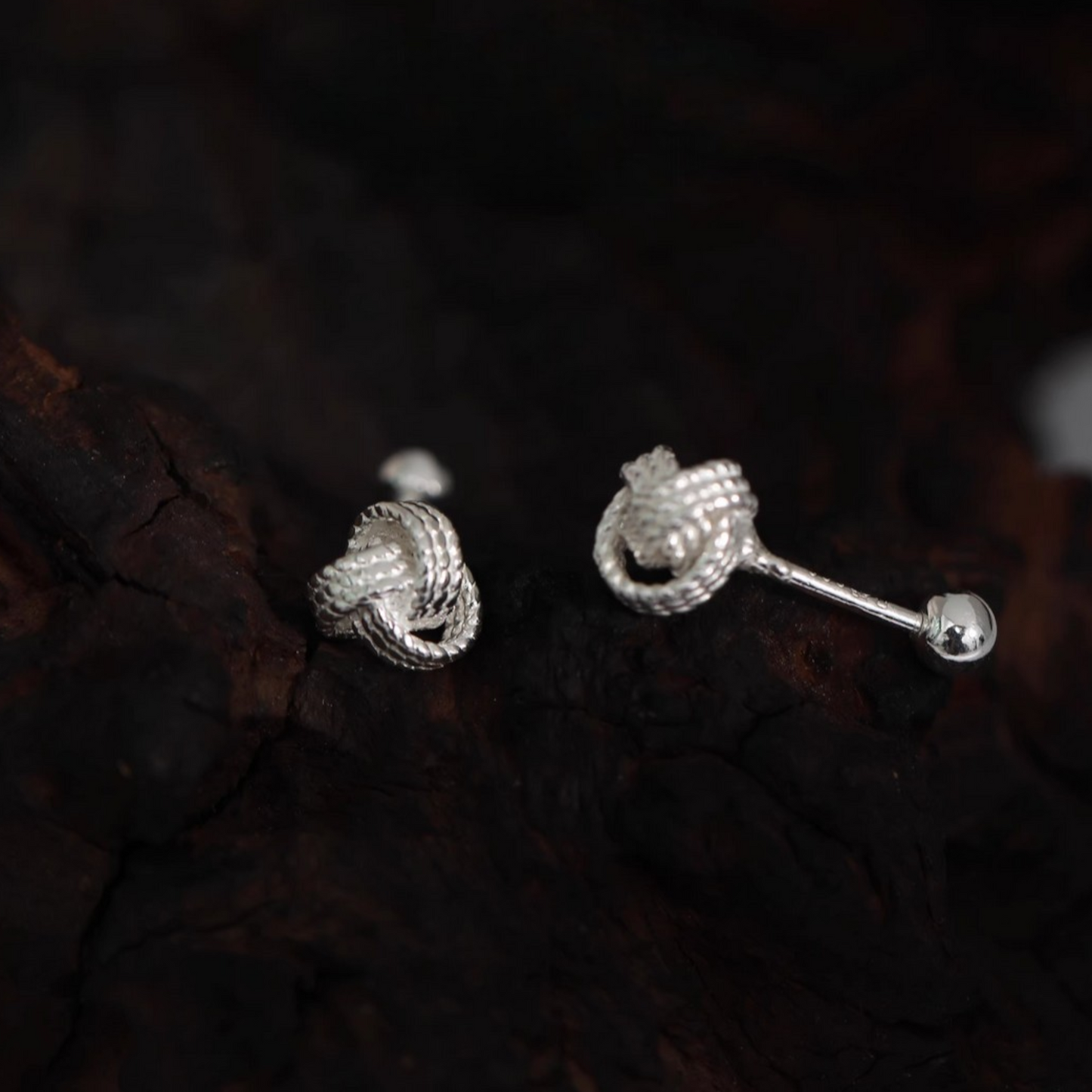 S999 Fine Silver Screw Back Minimalist Knot Cartilage Earrings