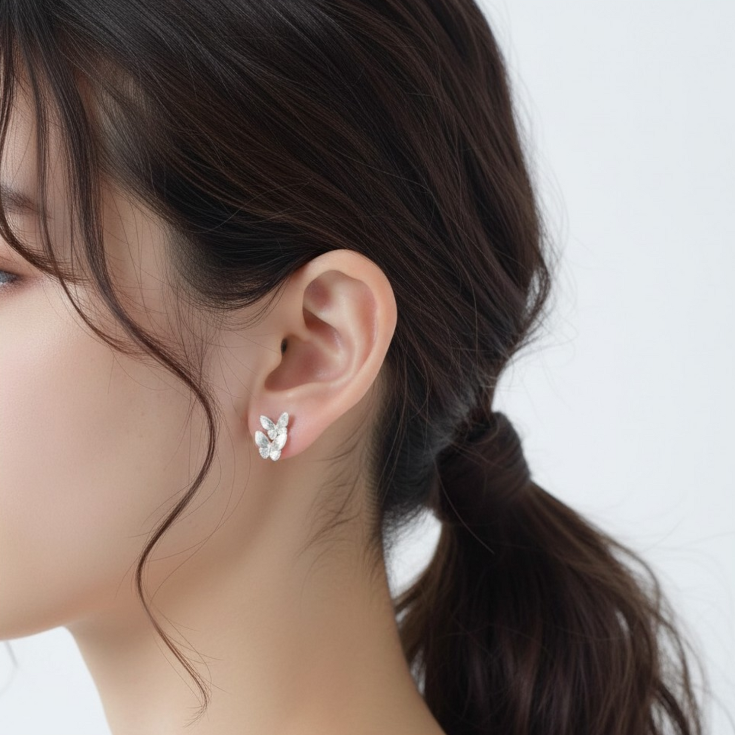 S999 Fine Silver Screw Back Double Butterfly Earrings