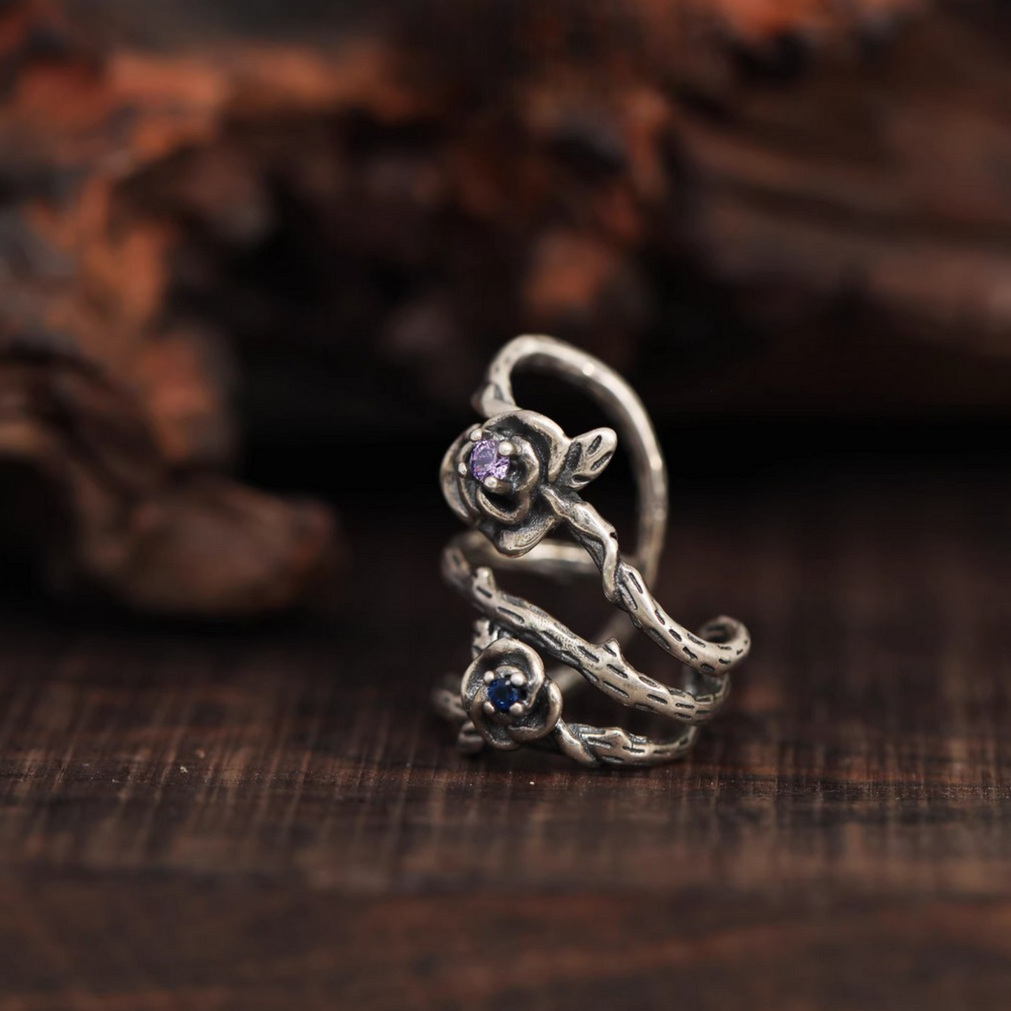 S925 Sterling Silver Twin Roses Flower Ear Clip Cuff
