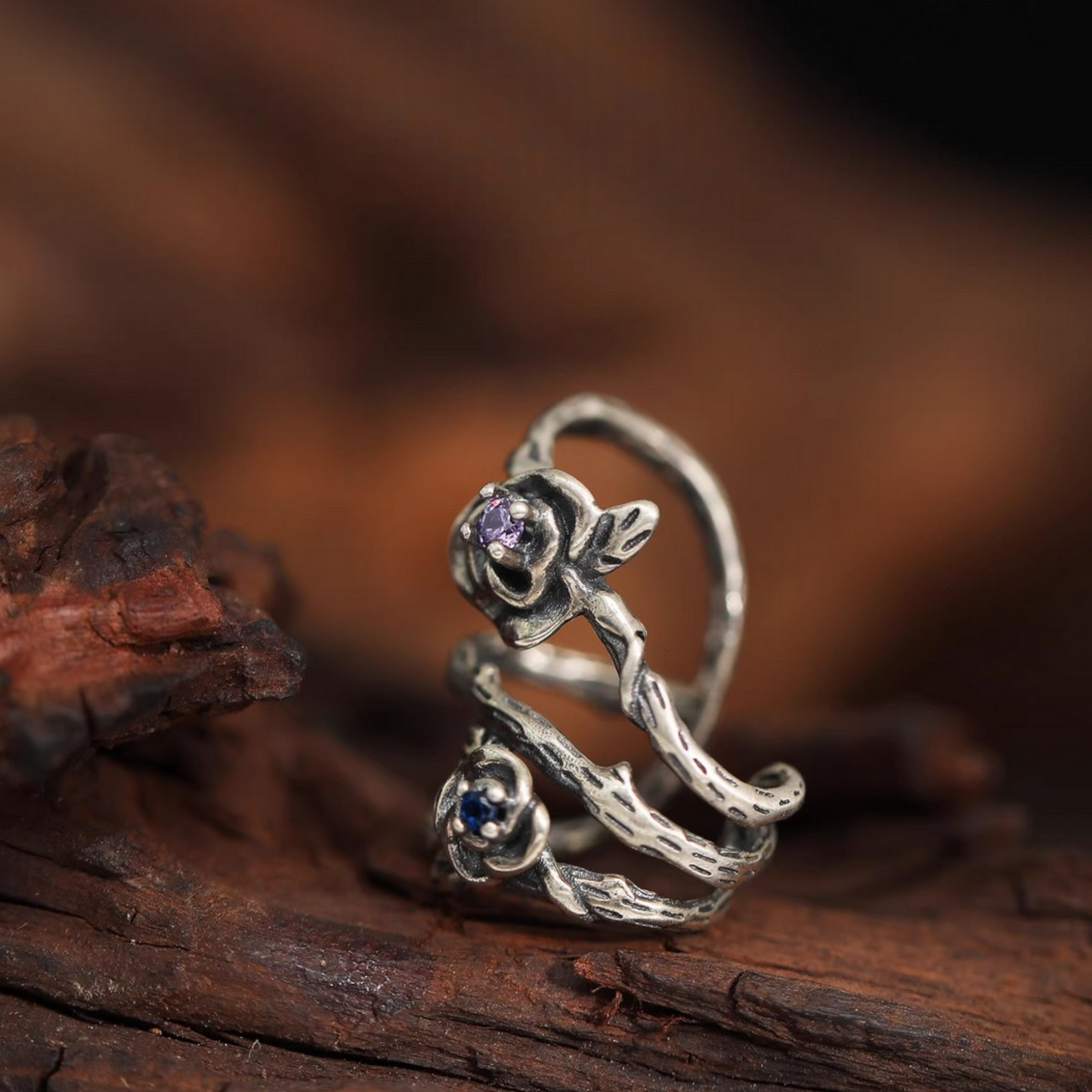 S925 Sterling Silver Twin Roses Flower Ear Clip Cuff