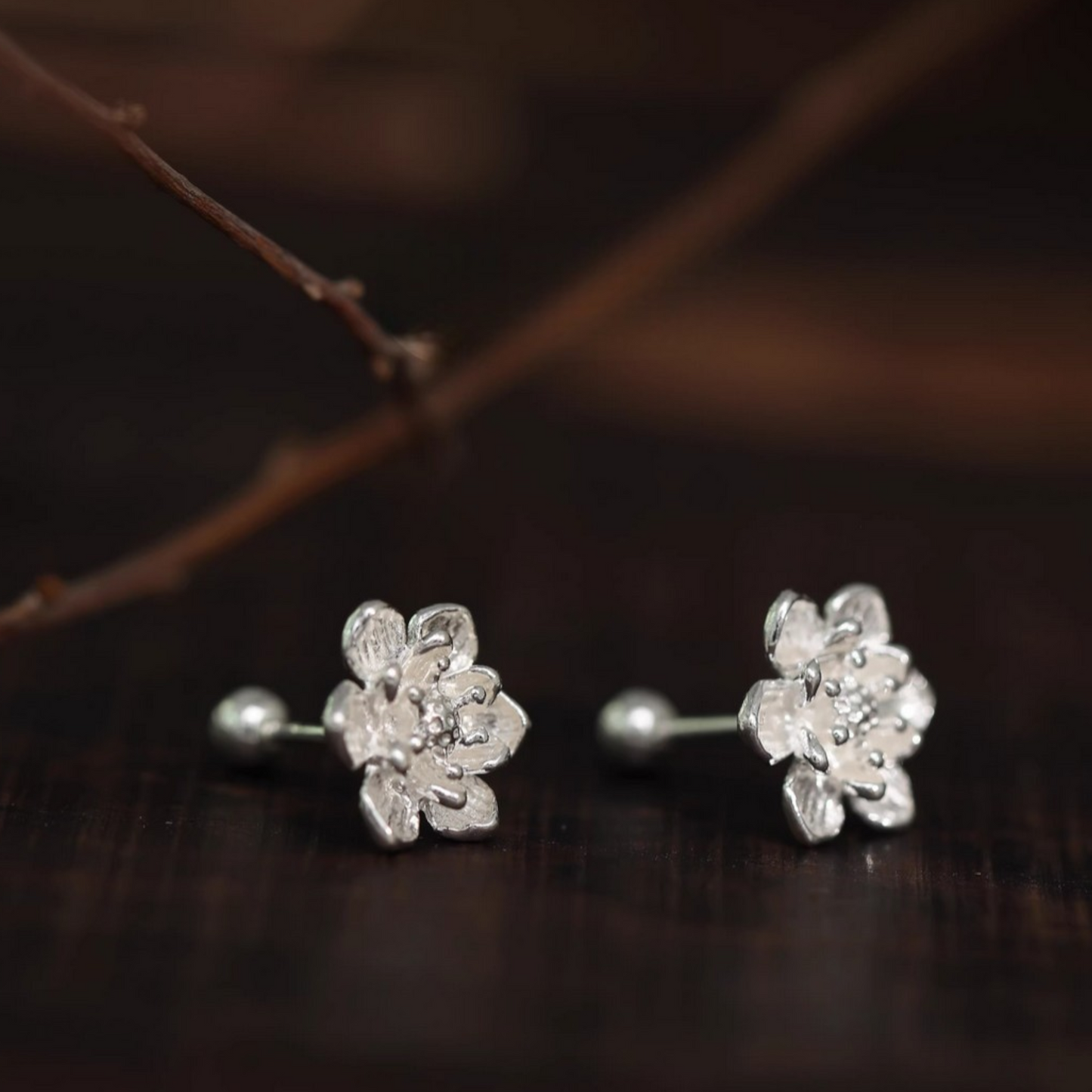 S999 Fine Silver Lotus Flower Elegant Screw Back Earrings