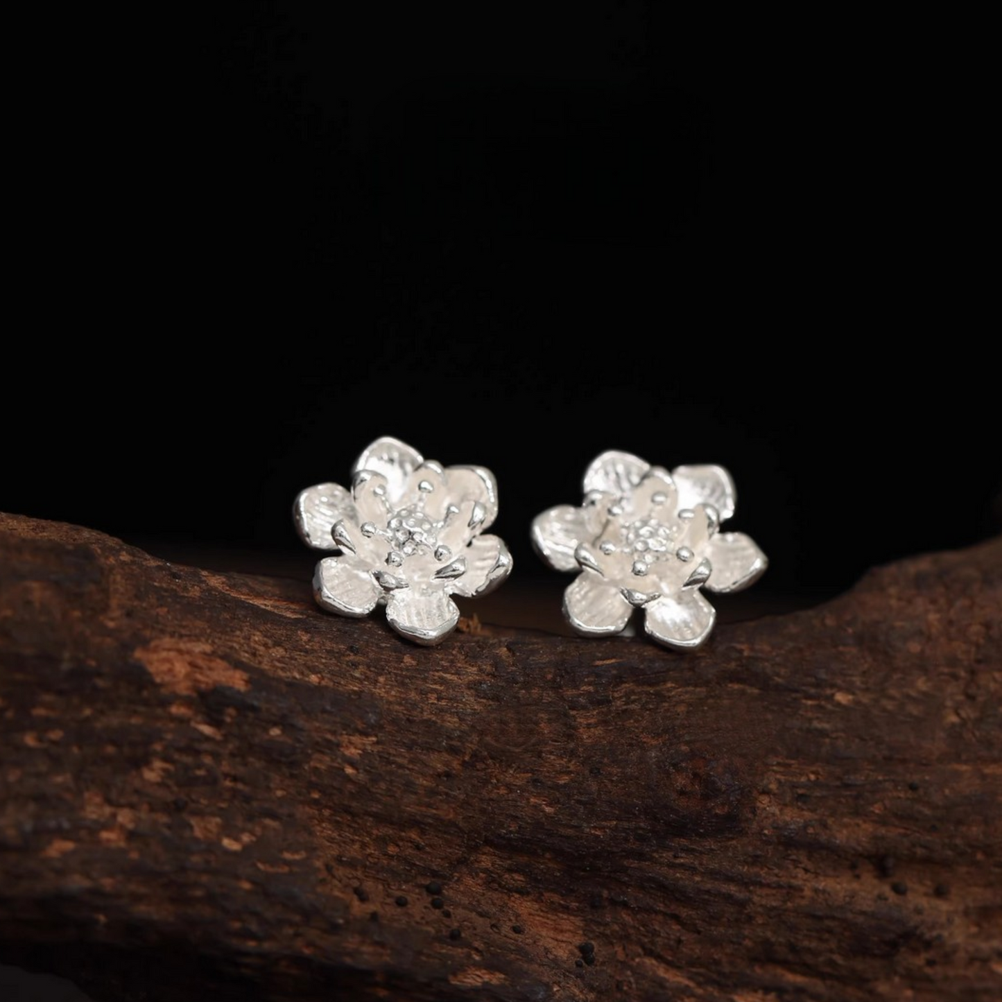 S999 Fine Silver Lotus Flower Elegant Screw Back Earrings
