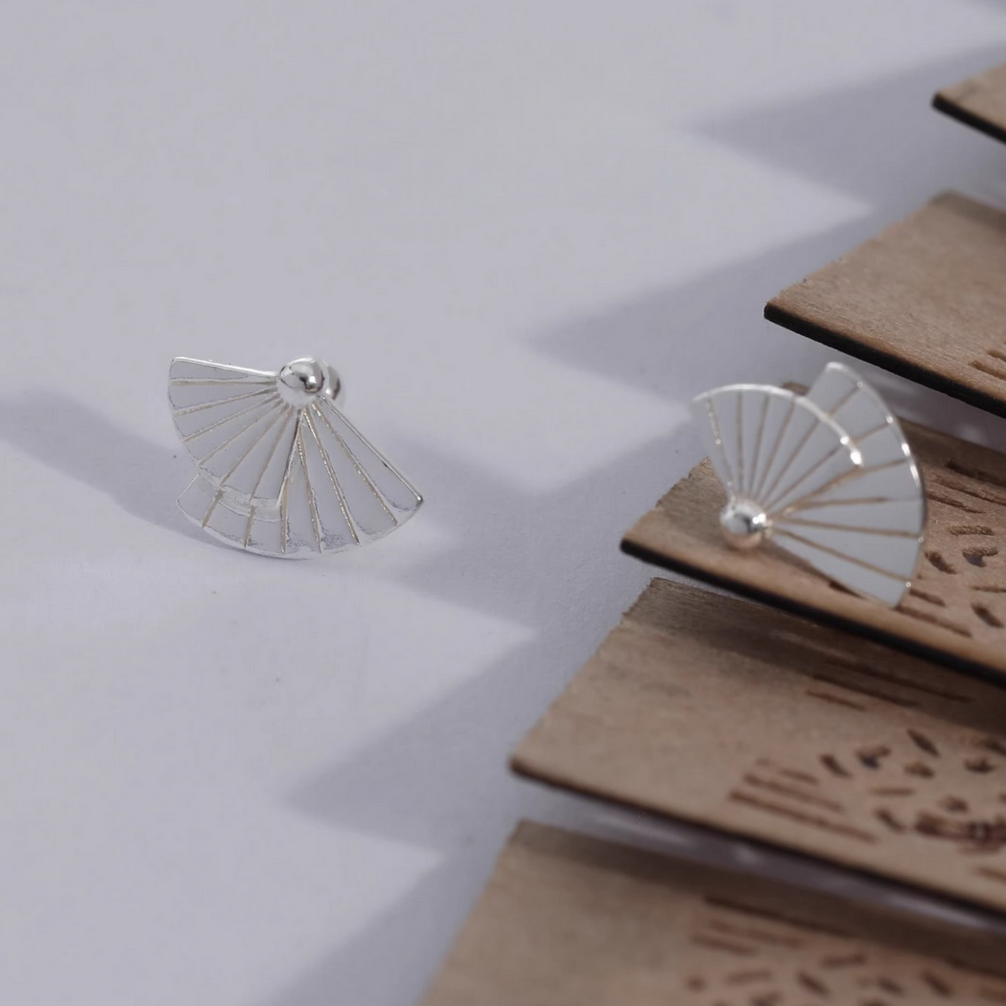 S999 Fine Silver Fan Asian Style Screw Back Earrings