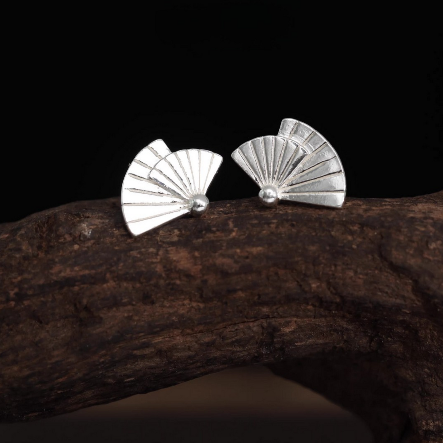 S999 Fine Silver Fan Asian Style Screw Back Earrings