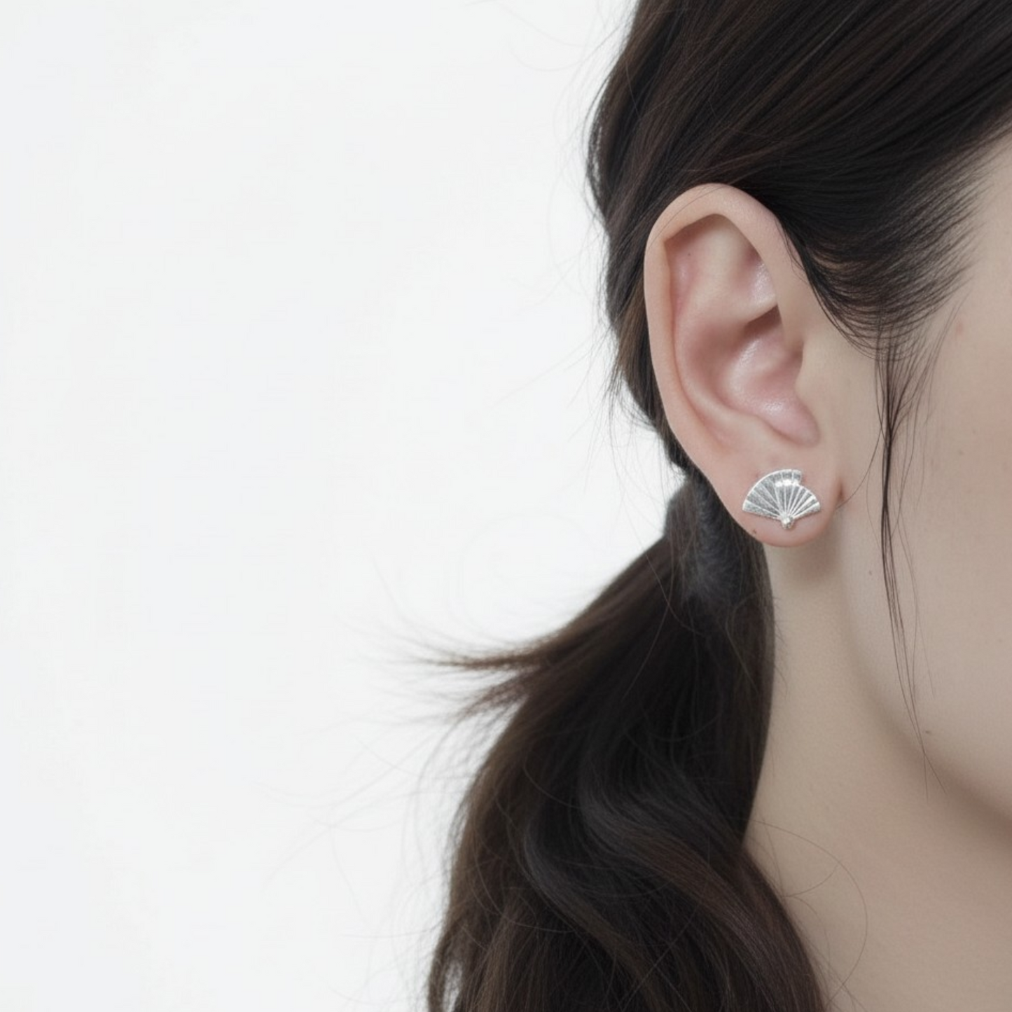 S999 Fine Silver Fan Asian Style Screw Back Earrings