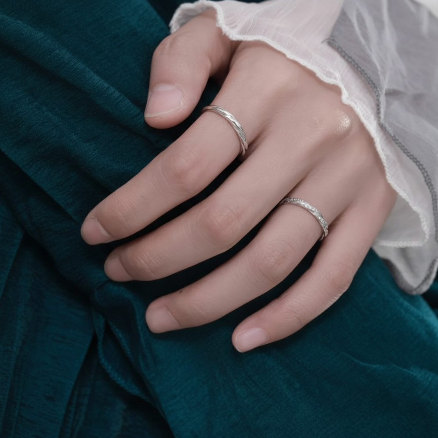 s999 Fine Silver Love Vine Couple Stacking Ring
