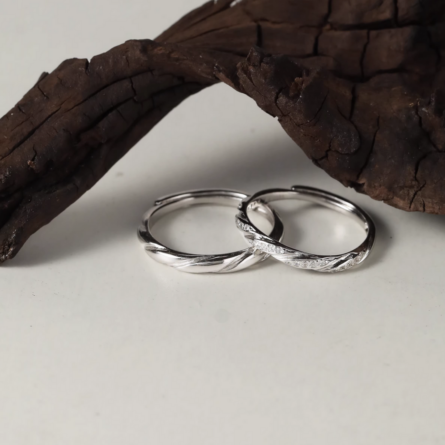 s999 Fine Silver Love Vine Couple Stacking Ring