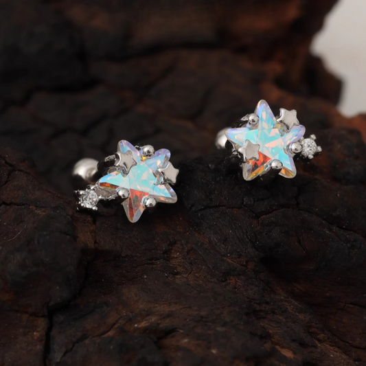 S999 Fine Silver Star Screw Back Earrings