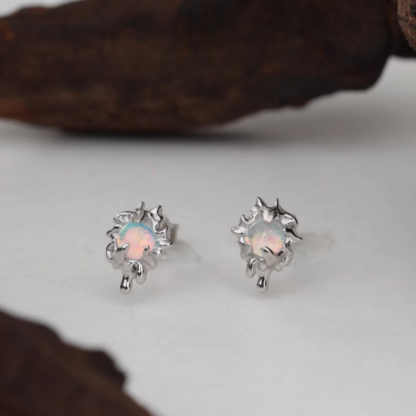 S925 Sterling Silver Starlight Liquid Opal Stud Earrings