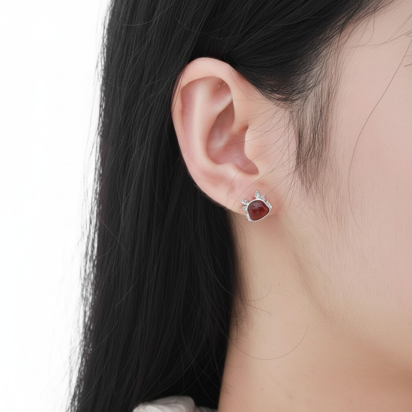 S925 Sterling Silver Cute Dragon Red Agate Stud Earrings