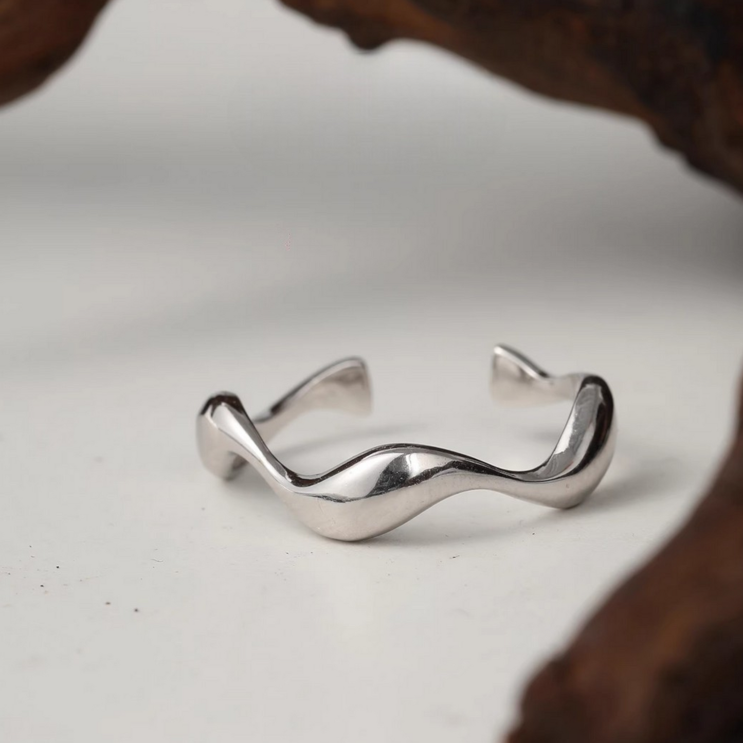 s925 Sterling Silver Minimal Freedom Heart Beat Wave Stacking Ring