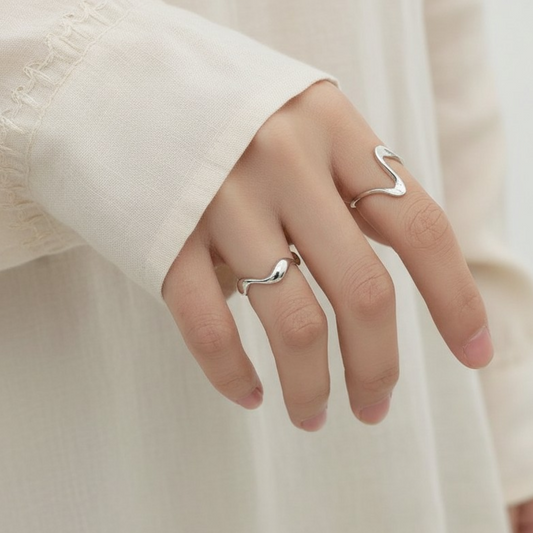s925 Sterling Silver Minimal Freedom Heart Beat Wave Stacking Ring