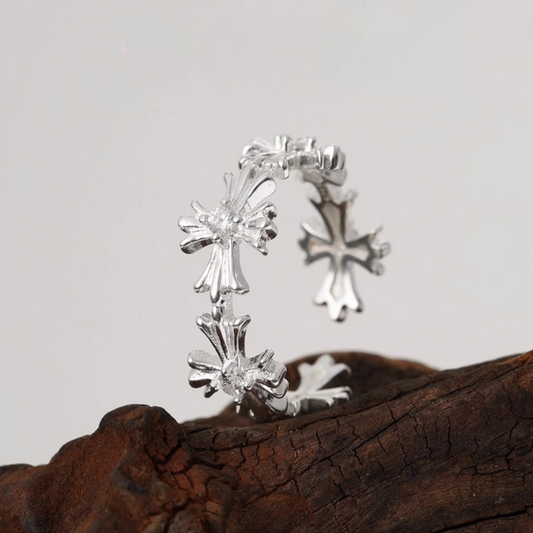 s925 Sterling Silver Minimal Cross Ring