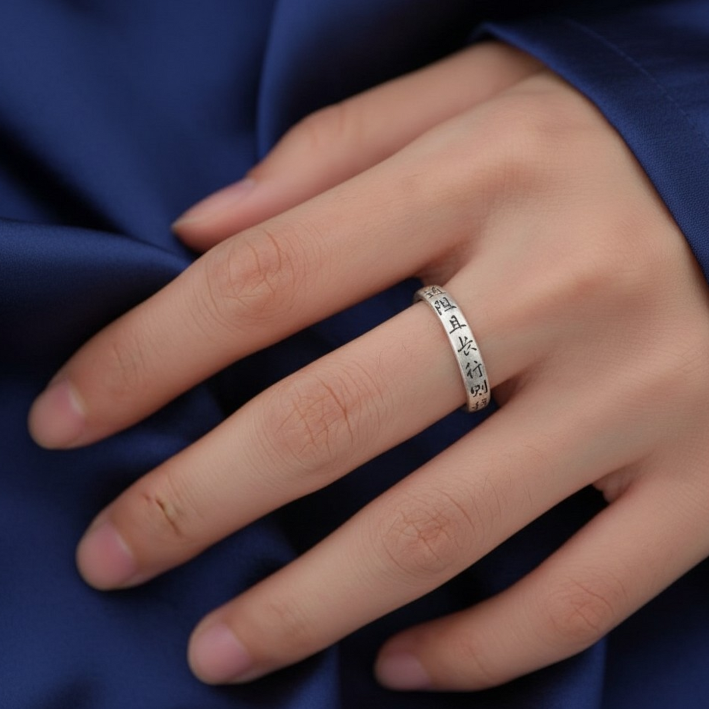 s925 Sterling Silver Chinese Calligraphy Poem Ring