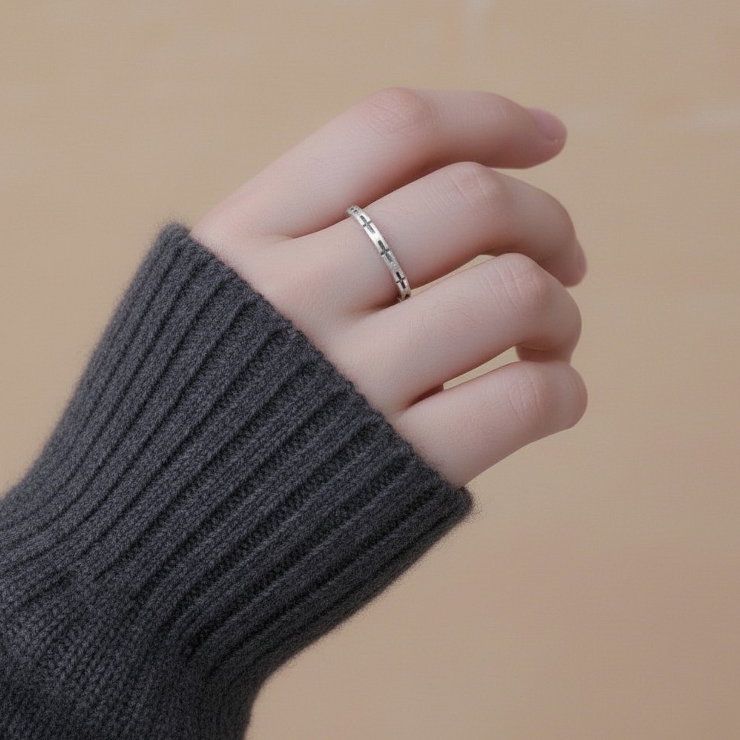 s925 Sterling Silver Minimal Matt Cross Ring
