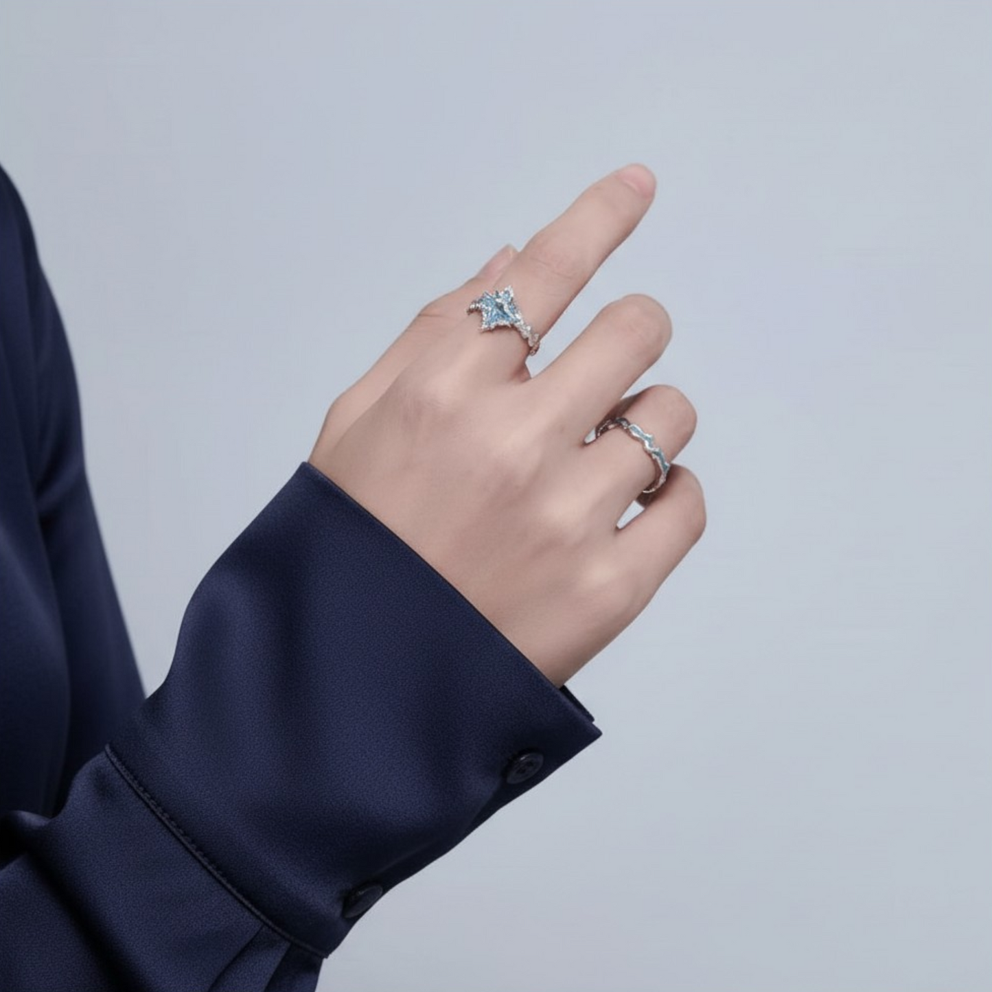 s925 Sterling Silver Blue Wave Ring