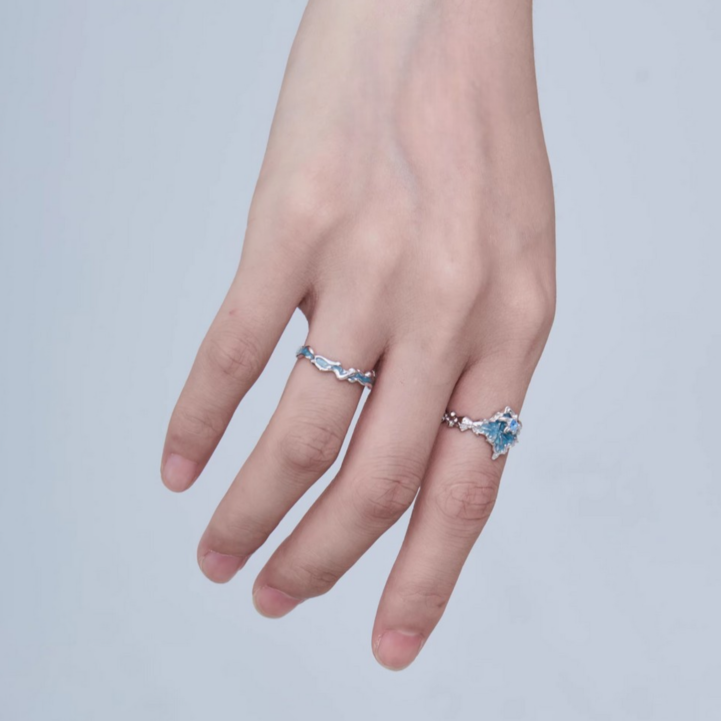 s925 Sterling Silver Blue Wave Ring