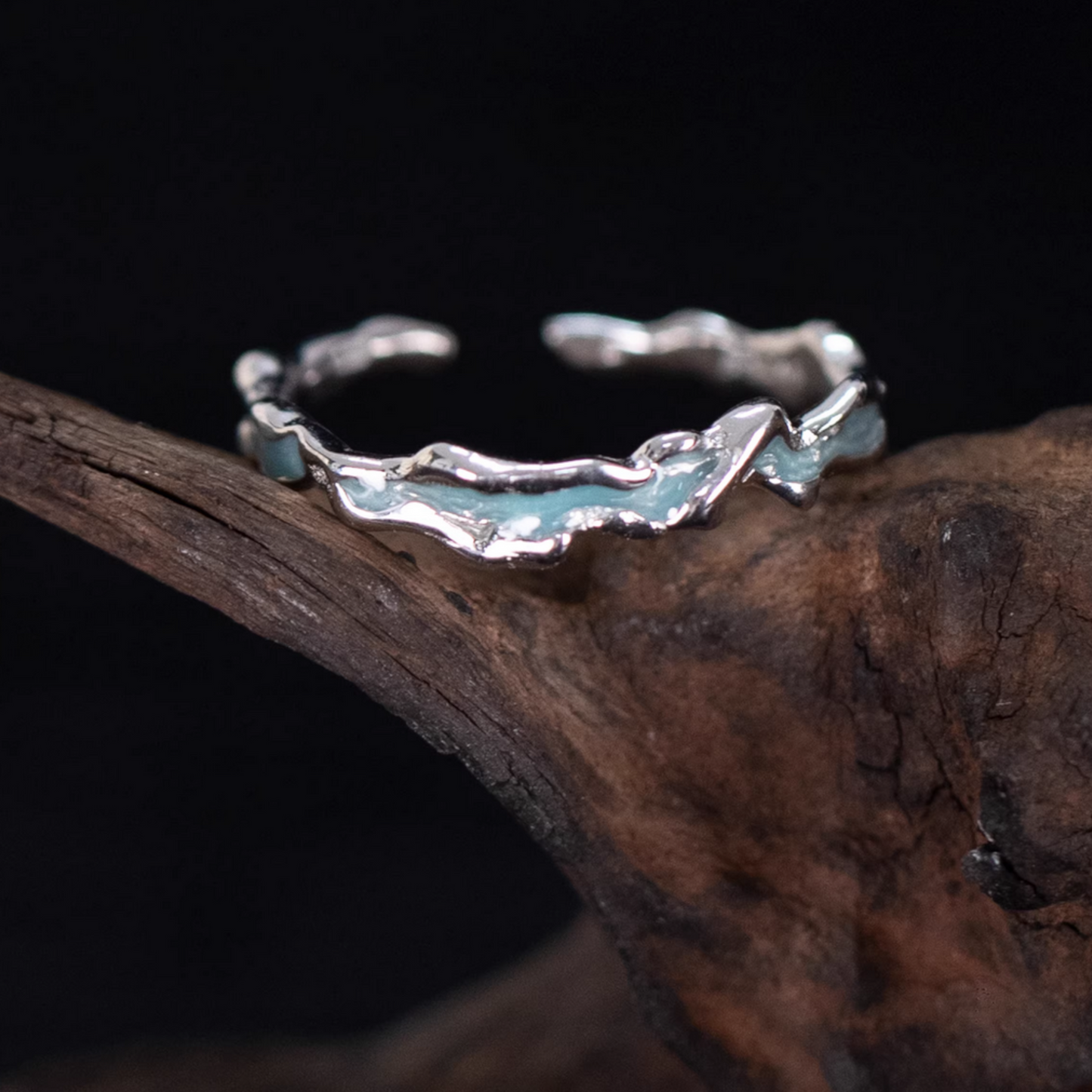 s925 Sterling Silver Blue Wave Ring