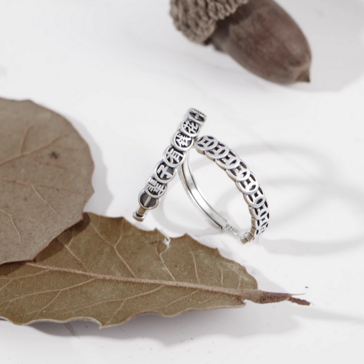 s925 Sterling Silver Vintage Chinese Wealth Coin Ring