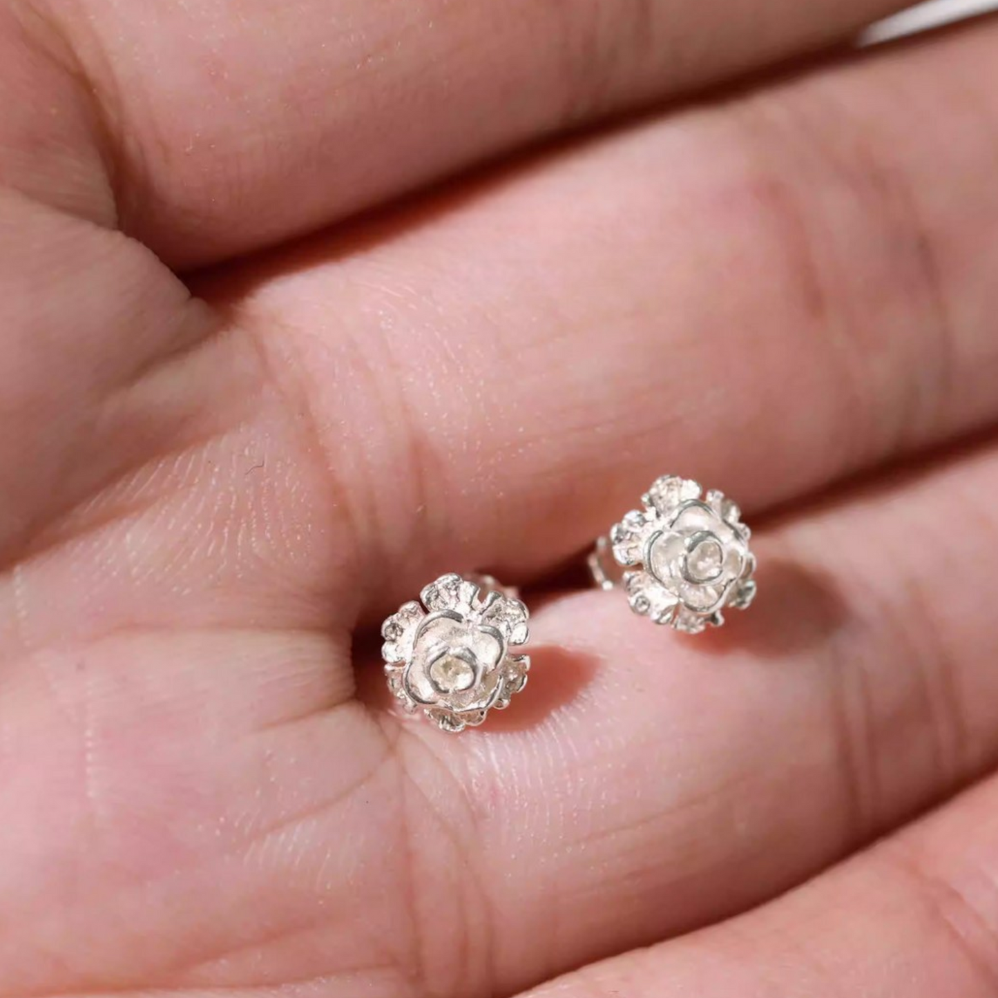 S925 Sterling Silver Black and Silver Rose Flower Stud Earrings