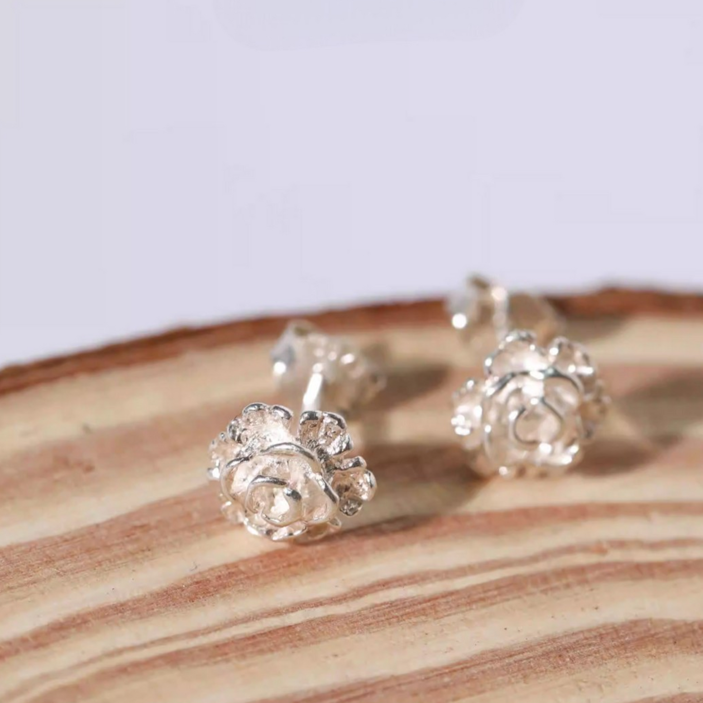 S925 Sterling Silver Black and Silver Rose Flower Stud Earrings