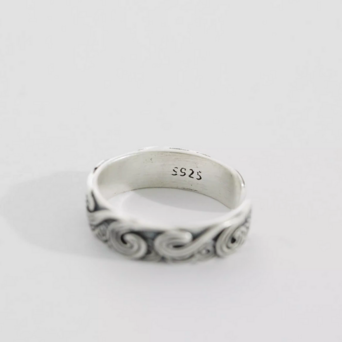 s925 Sterling Silver Auspicious Clouds Wave Hand-Carved Vintage Retro Ring