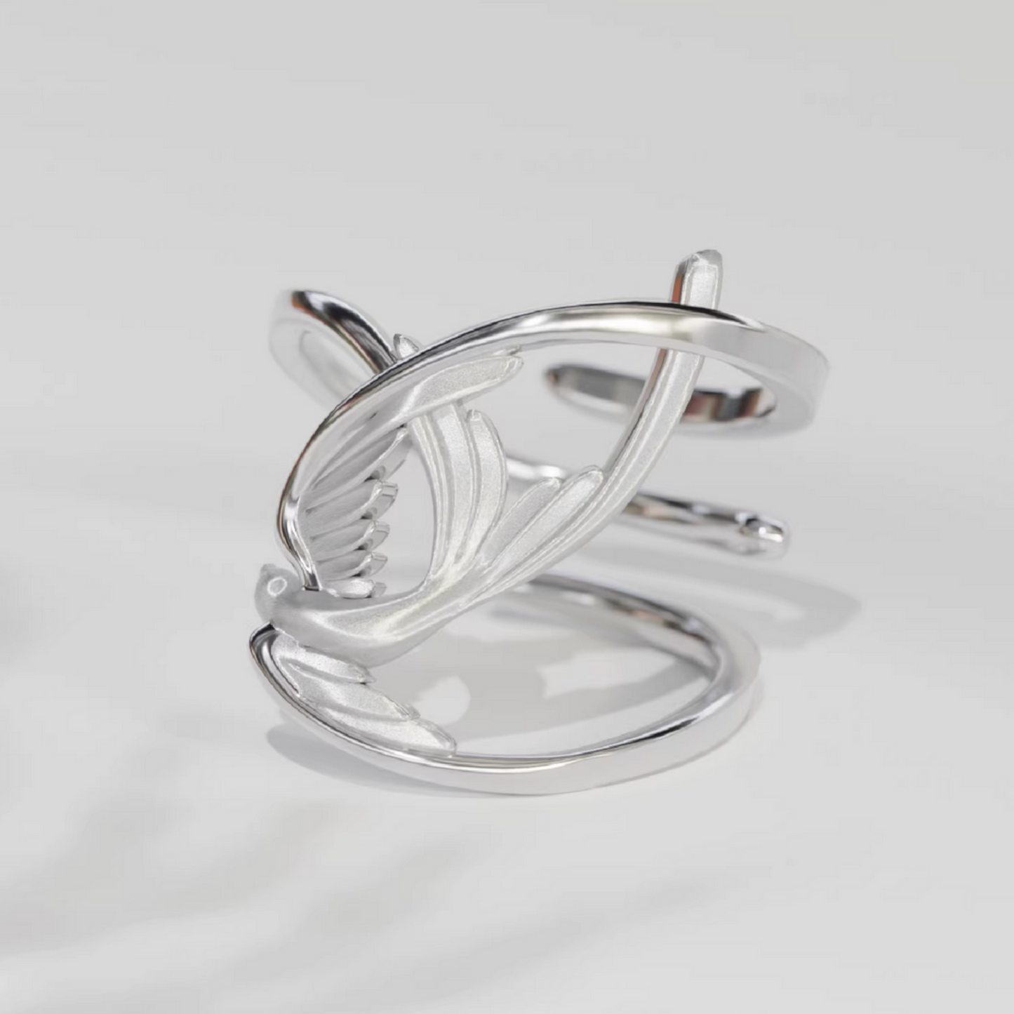 S925 Sterling Silver Matt Swallow Bird Open Band Ring