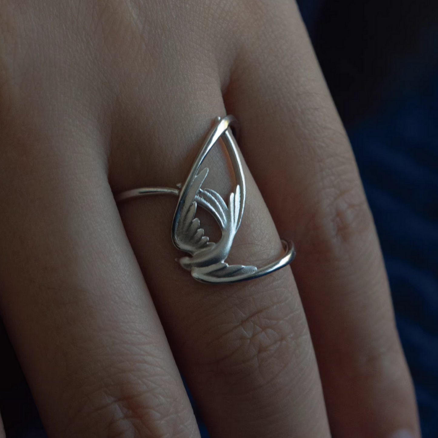 S925 Sterling Silver Matt Swallow Bird Open Band Ring