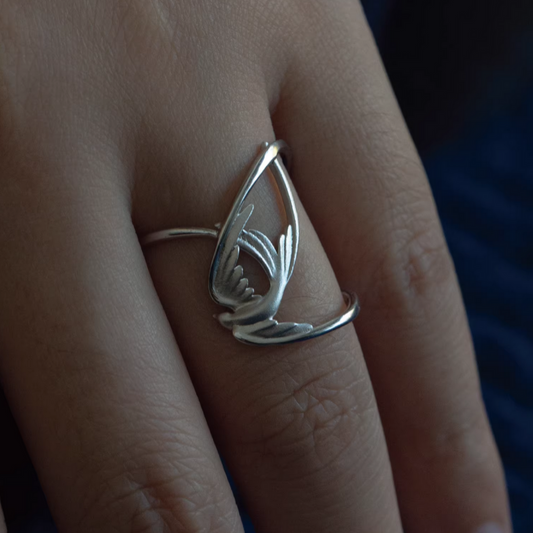 S925 Sterling Silver Matt Swallow Bird Open Band Ring