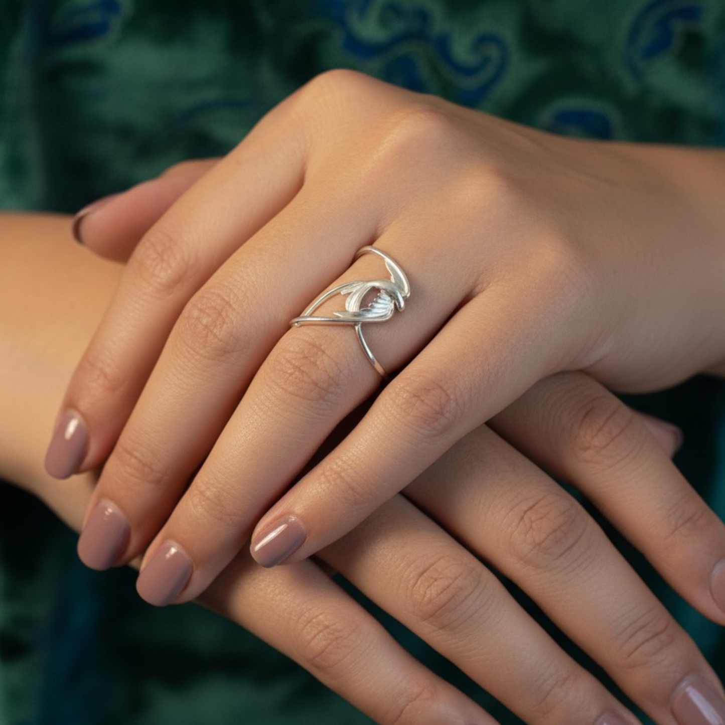 S925 Sterling Silver Matt Swallow Bird Open Band Ring