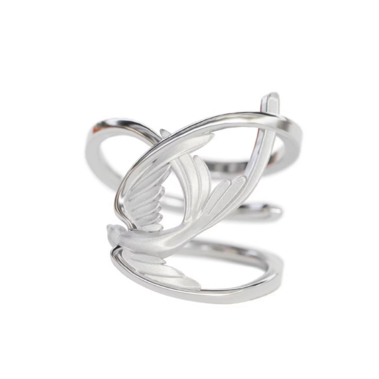 S925 Sterling Silver Matt Swallow Bird Open Band Ring