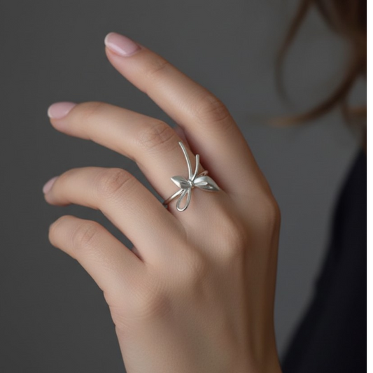 S925 Sterling Silver Bow Tie Luxurious Women Ring