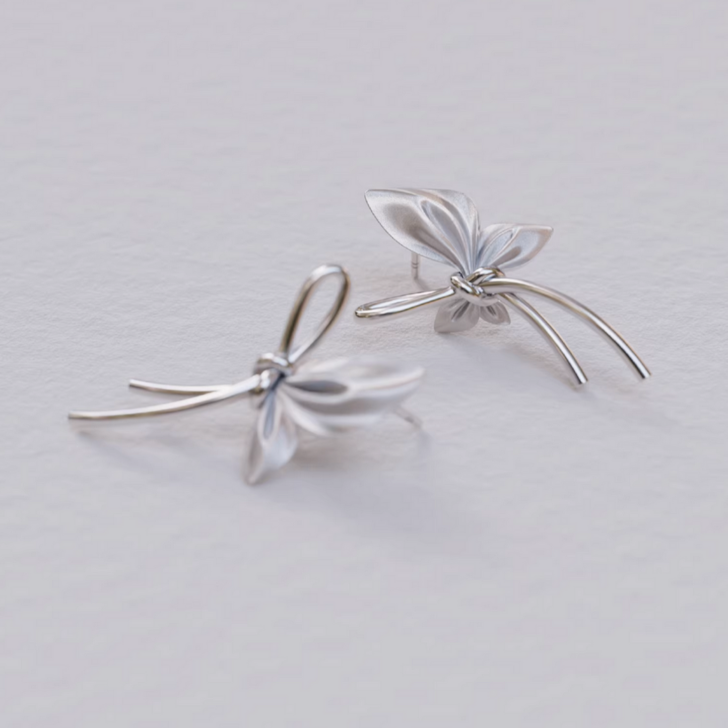 S925 Sterling Silver Matt Butterfly Bow Tie Earrings